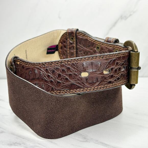 Chinese Laundry Brown Leather Wide Belt Large (L) Textured Boho ✨ - Picture 4 of 14